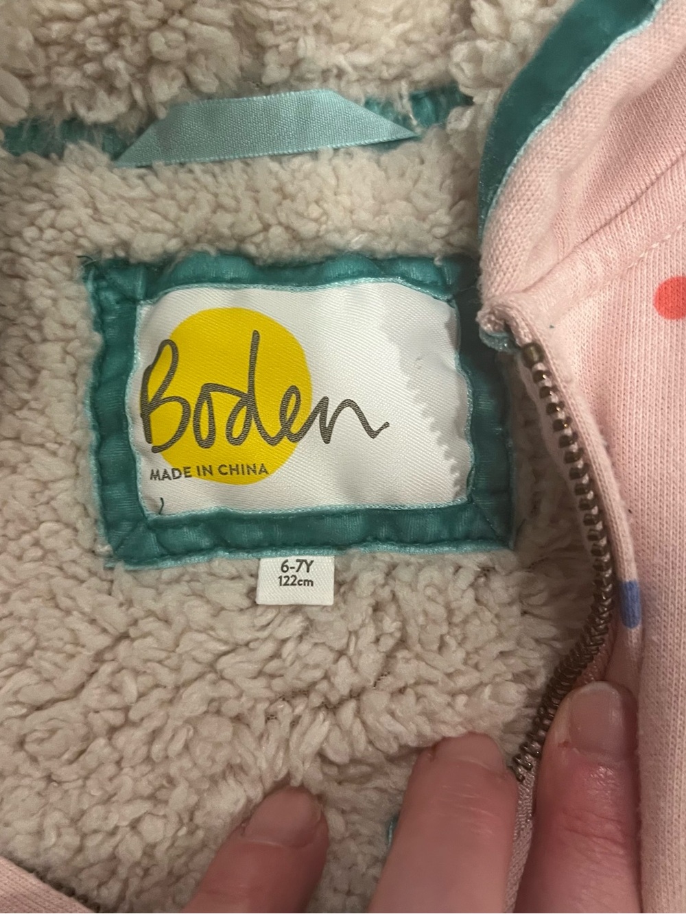 Boden Pink Polka Dot Sherpa-Lined Hoodie for Kids - Picture 4 of 7